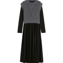 2-in-1-Kleid aus Jersey und Wollstrick