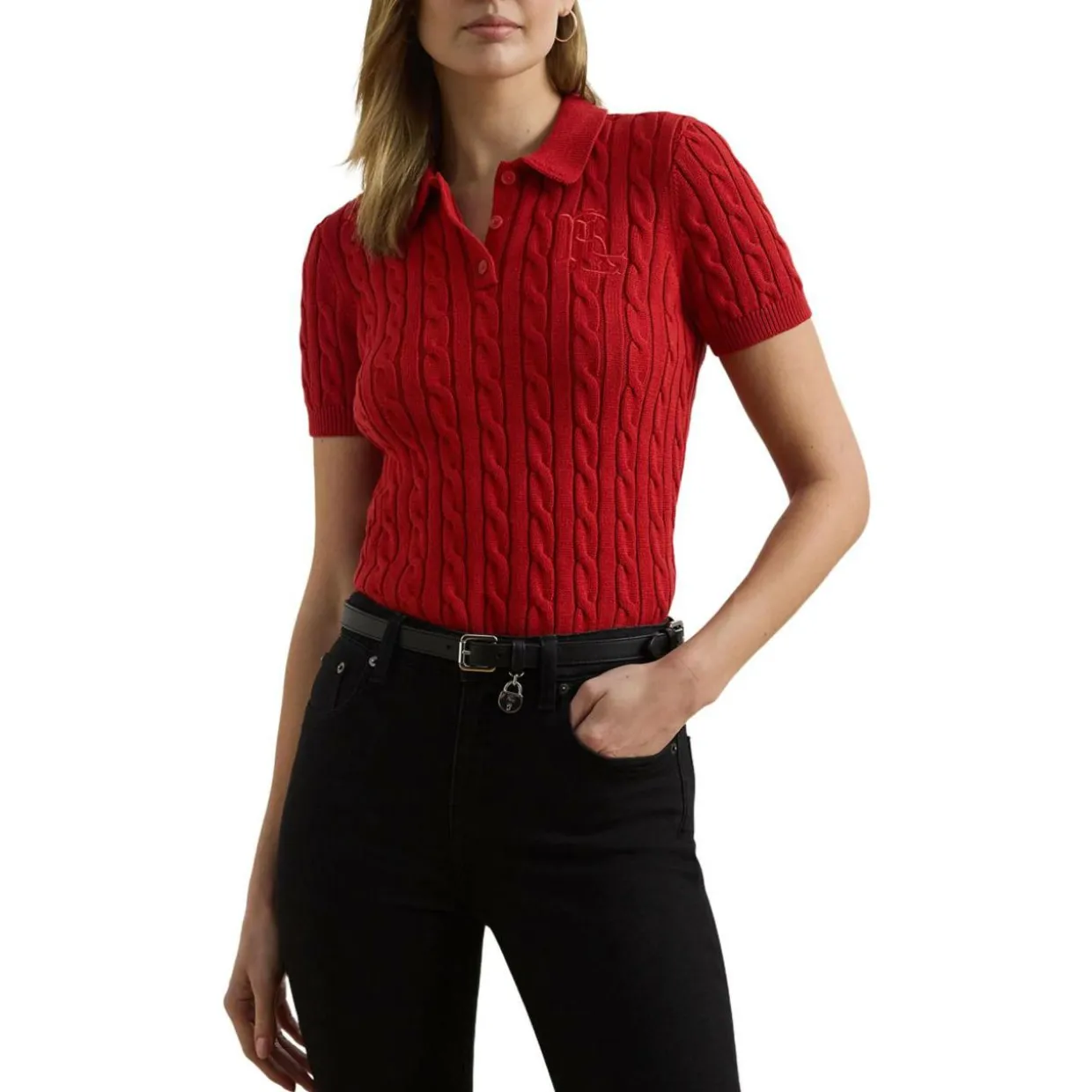 Polo-Pullover mit Zopfmuster