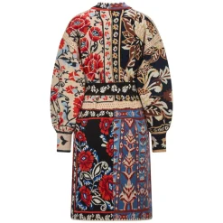 Strickmantel Flower Print Patchwork